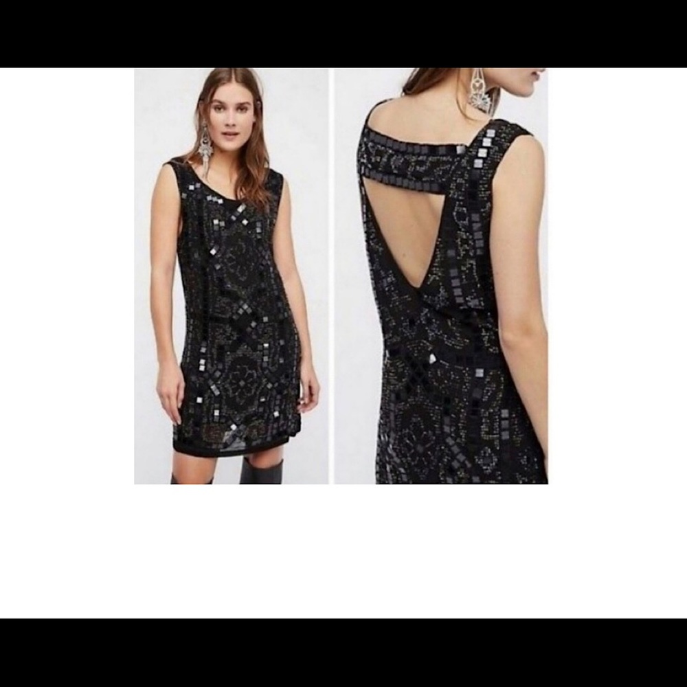 Free People SpeakEasy Sequin Flapper MiniDress Size 10, NWOT, Black